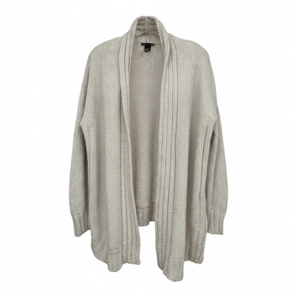 H&M Basic Women's Beige Marled Knit Cardigan Sweater Loose Fit Size L